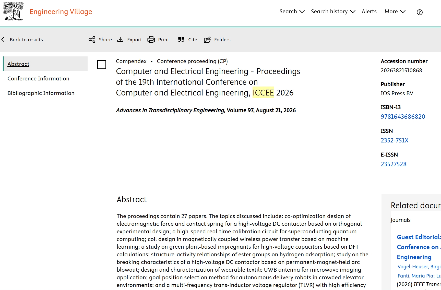 ICCEE 2026 EI Compendex Indexing